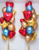 Συνθέσεις Μπαλονιών με Κόκκινες Καρδιές & χρυσά αστέρια